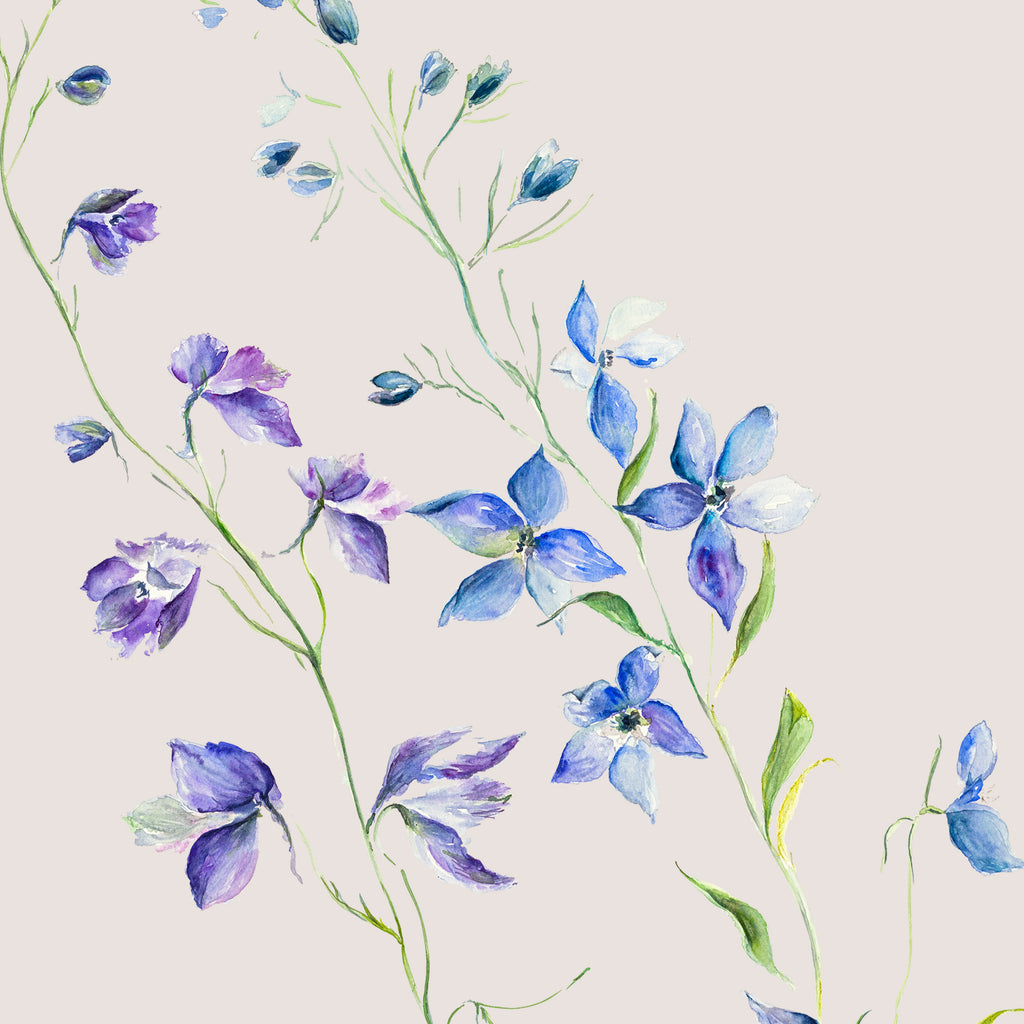 Blue Delphiniums & Grey Print
