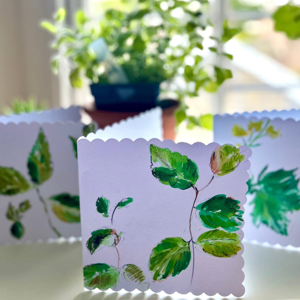 Handpainted Cards - Green Leaves