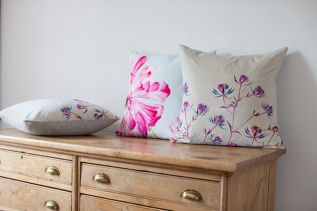 Pink Ranunculus Velvet Cushion