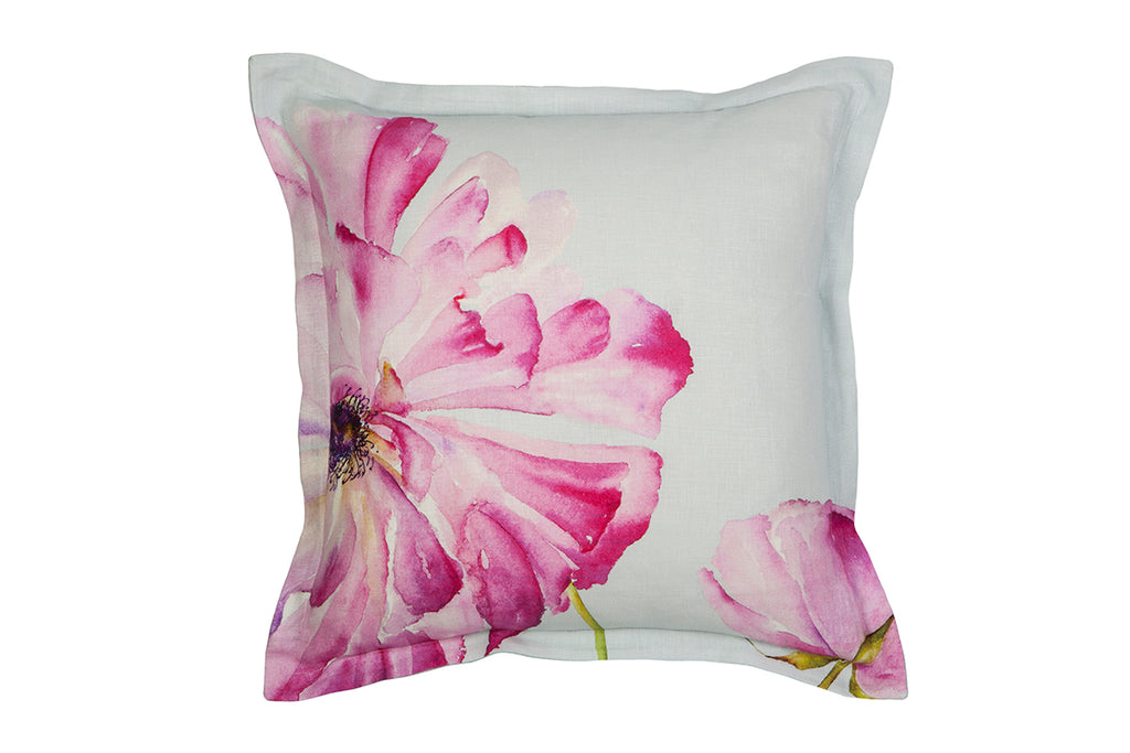 Pink Ranunculus Linen Cushion