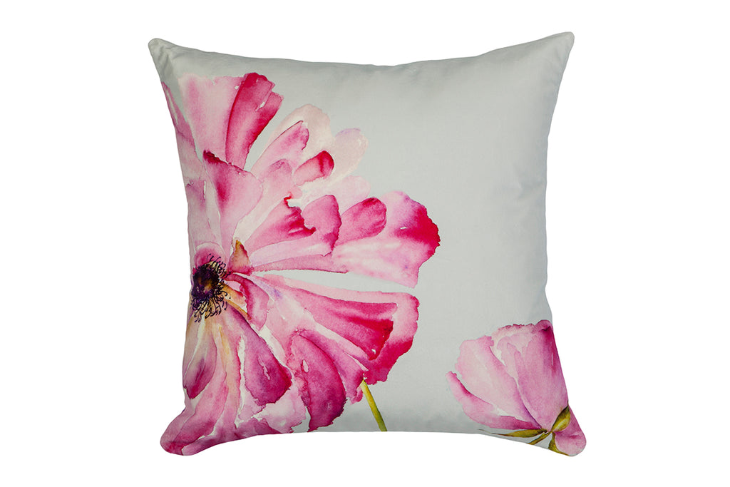 Pink Ranunculus Velvet Cushion