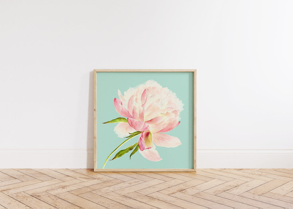 White & Mint Peony Print